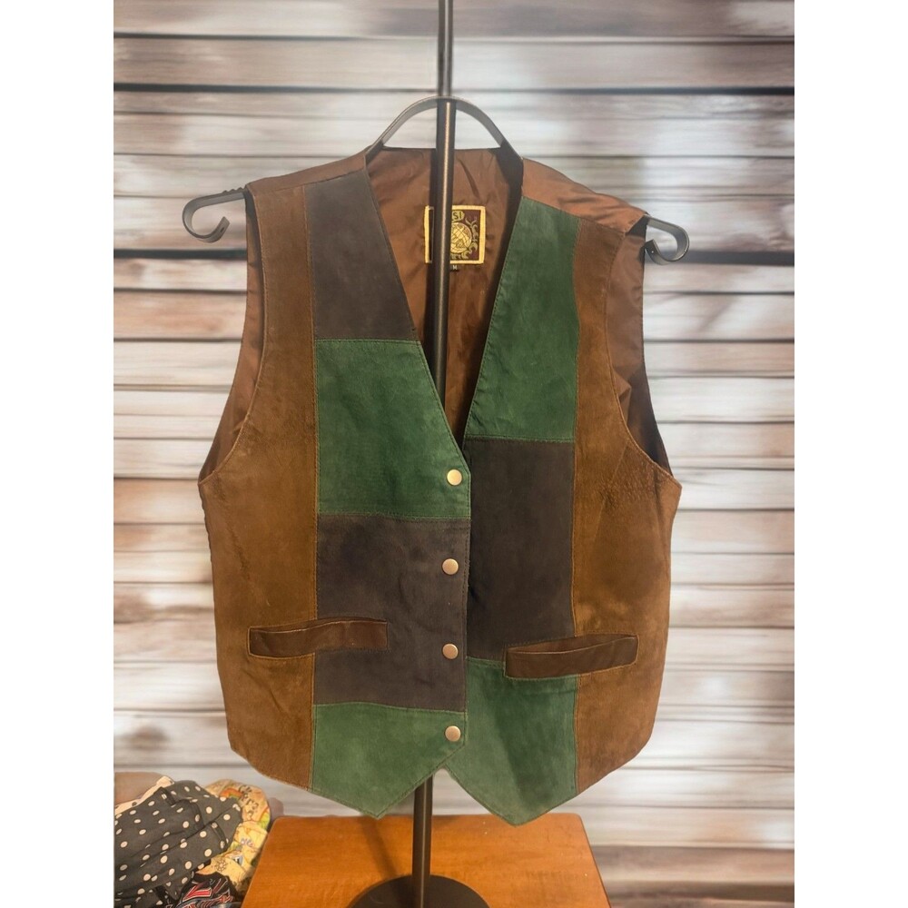 Learsi Mens Vintage Patchwork Genuine Leather Vest Colorblock